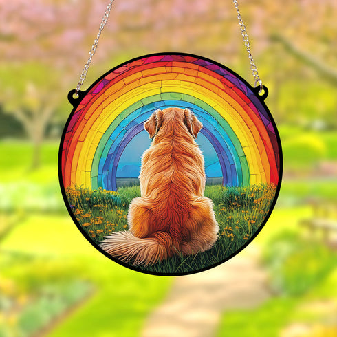 Golden Retriever Rainbow Bridge Stained Glass Effect Suncatcher